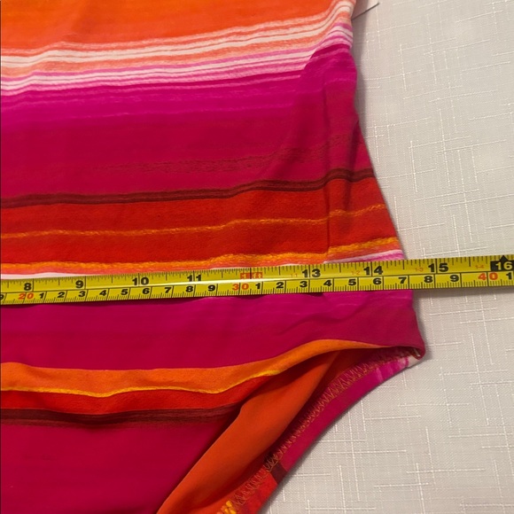 Trina Turk Solstice Pink Multi Halter Plunge Striped One Piece SZ 14 vacay NWT - Picture 10 of 14